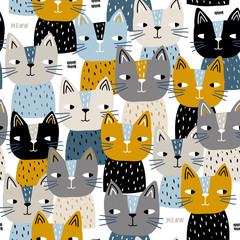 Acrylglasbilder Katzenmuster Skandinavische Katzen im Kindermuster  © solodkayamari