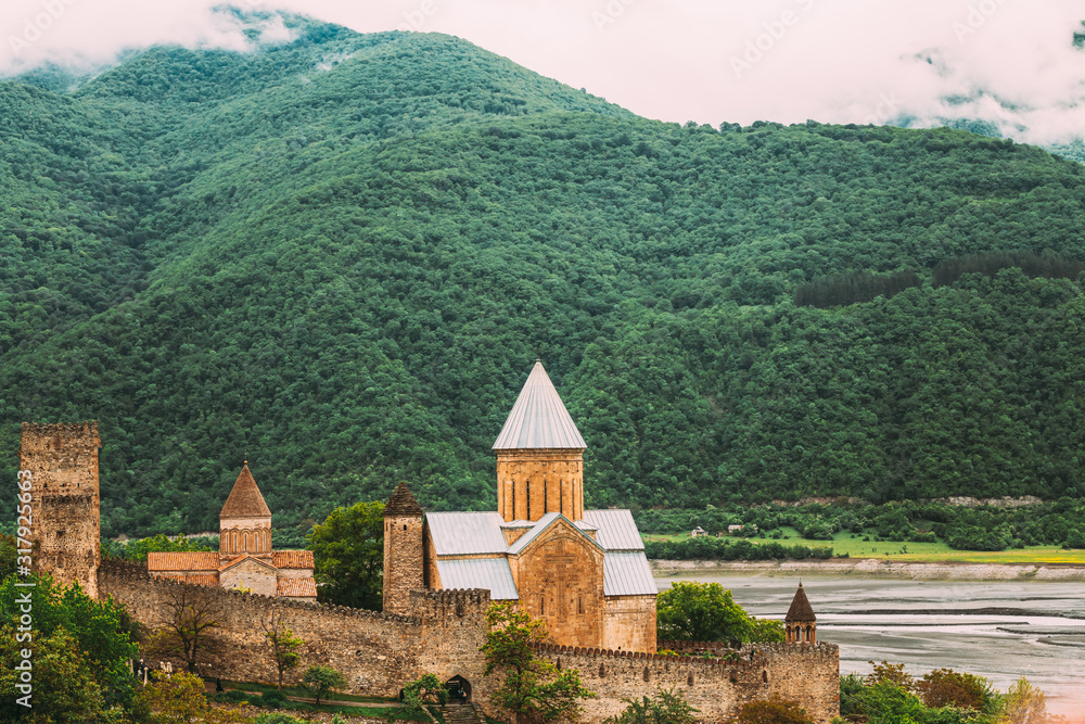 Ananuri Georgia. Church In Castle Complex Ananuri In Georgia, About 72 Kilometres From Tbilisi. Famous Landmark. Cultural Historic Heritage. Popular Place