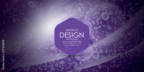 Abstract molecules background with purple cells and place for text. Vector illustration.