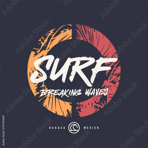 Canvas Print Vector graphic t-shirt design, poster, print on the theme of surfing
