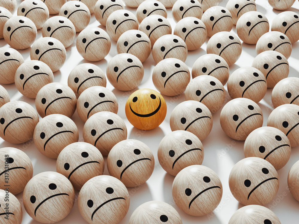 Sad and happy face, happiness concept, 3D rendering illustration