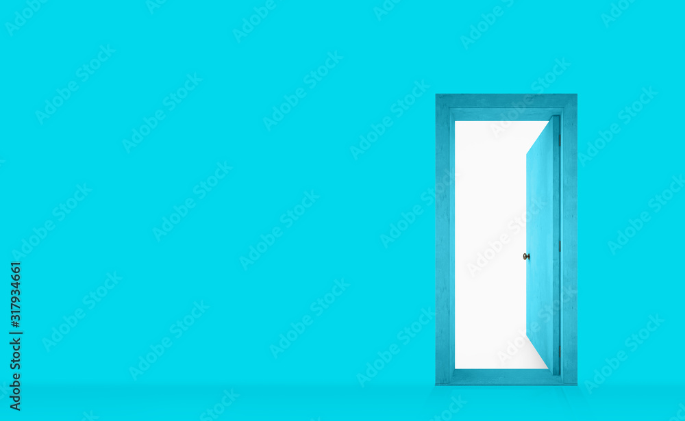 Cyan painted wall with an open door on the right Cyan painted wall with an open door on the right