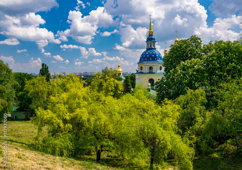 Vydubychi Monastery complex at springtime, Kyiv, Ukraine