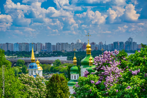 Vydubychi Monastery complex at springtime, Kyiv, Ukraine photo