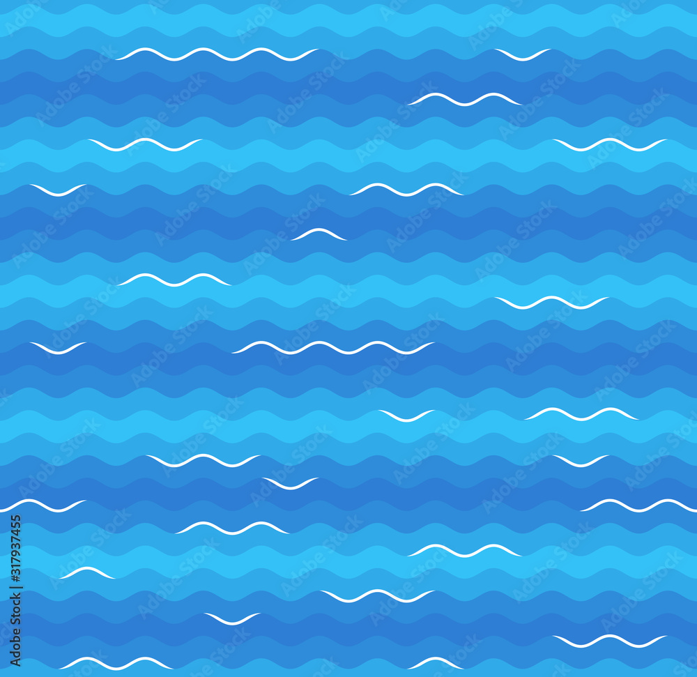 Blue sea waves with white foam tops seamless pattern background. Ocean stylized surface. Blue sea waves with white foam tops seamless pattern background. Ocean stylized surface.