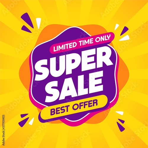 Colorful Super Sale Banner Design with Yellow Background Template Vector