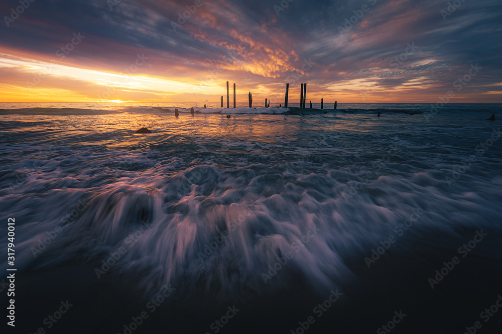 Sunset over the old jetty, Port Willunga, South Australia