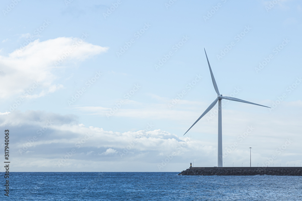 Electricity wind generators at Gran Canaria island. Renewable energy and environment concept