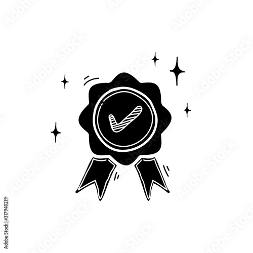 guarantee or medal thin line icon. concept of minimal consumer control emblem or assurance. hand drawn doodle style vector