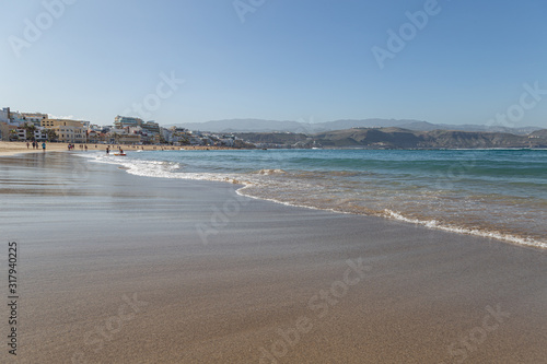 Views of the beach shore of Las Canteras in Gran Canaria, Canary islands, Spain. Beach and holliday cancept.