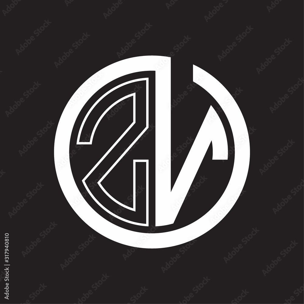 ZV Logo with circle rounded negative space design template ZV Logo with circle rounded negative space design template