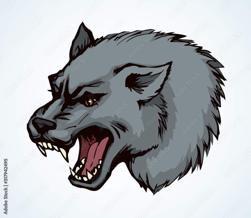 Open mouth. Grin. Vector drawing wolf Stock Vector | Adobe Stock