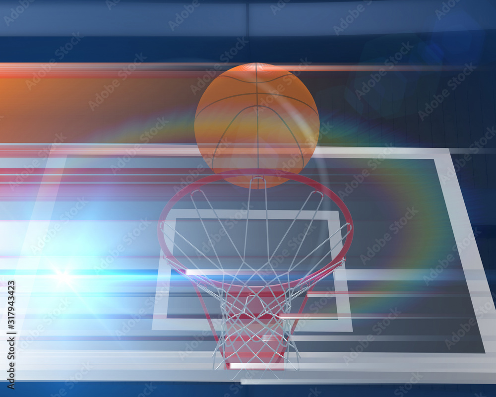 Abstract 3d illustration sports  background from basketball backboard and ball in lines. Futuristic basketball sport concept.