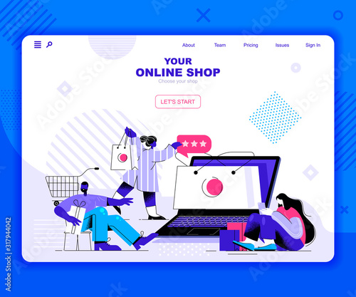 Online shopping landing page vector template. Fashion boutique, clothes and garment store website header UI layout with flat illustration. Grocery and consumerism web banner flat concept