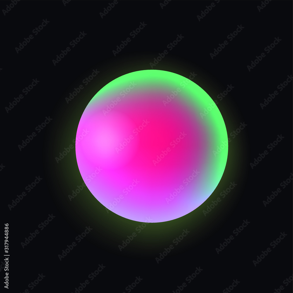 Glowing neon sphere on dark background. Retrowave and synthwave style illustration.