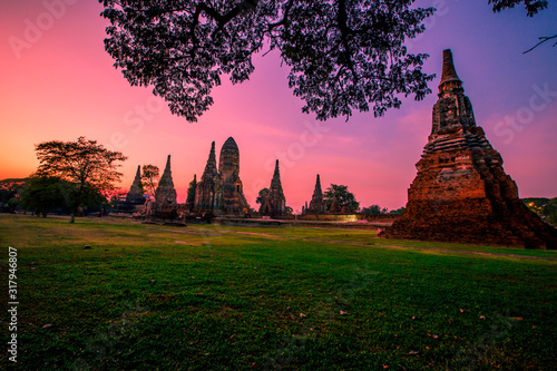 Background of Wat Chai Watthanaram in Phra Nakhon Si Ayutthaya province  tourists are always fond of taking pictures and making merit during holidays in Thailand.