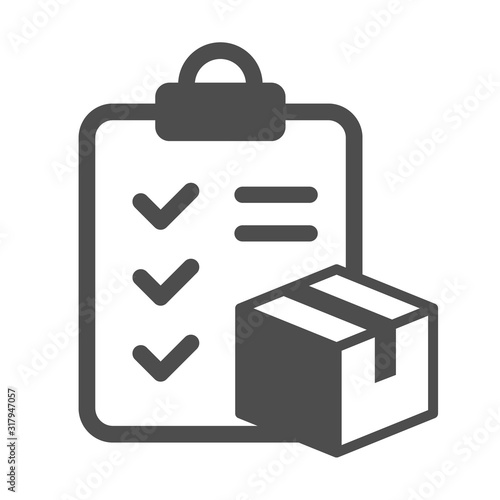 Clipboard with parcel outline vector icon. Invoice on clipboard and box line vector icon for web, mobile apps and ui design isolated on white background. Shipping and delivery flat illustration