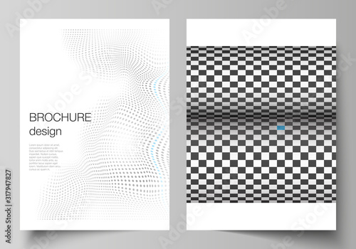 Vector illustration layout of A4 format modern cover mockups design templates for brochure, magazine, flyer, booklet, report. Abstract big data visualization concept backgrounds with cubes.