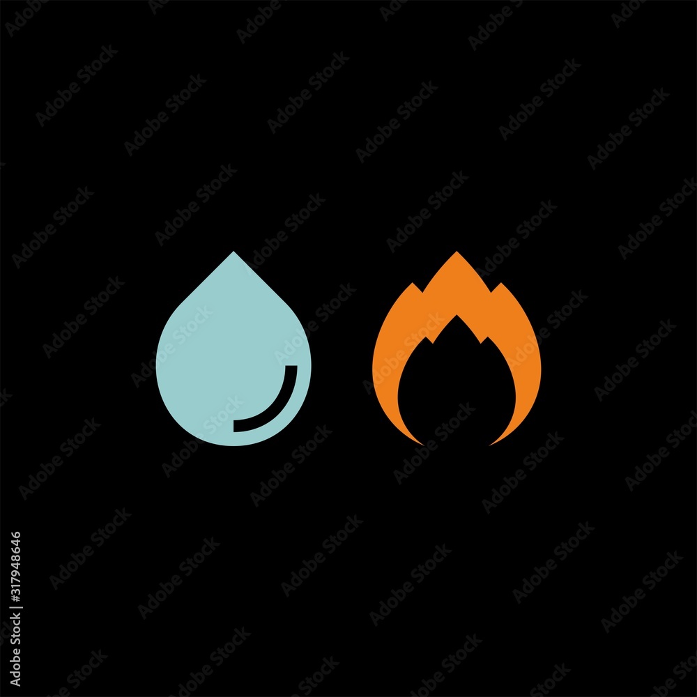 Fire and water flat vector icons. Flame and drop flat vector icons Fire and water flat vector icons. Flame and drop flat vector icons