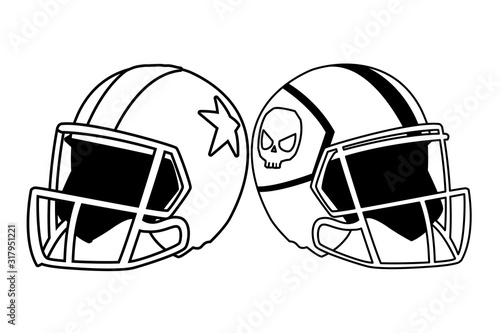 american football helmets on white background