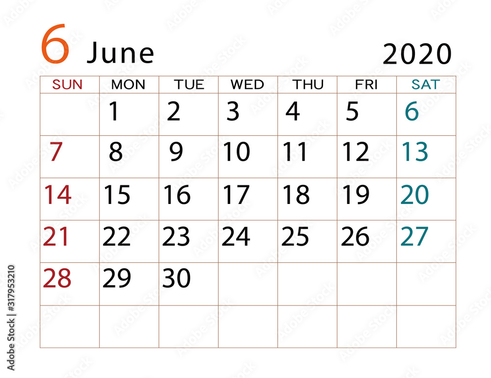 2020年カレンダー 6月 2020年カレンダー 6月