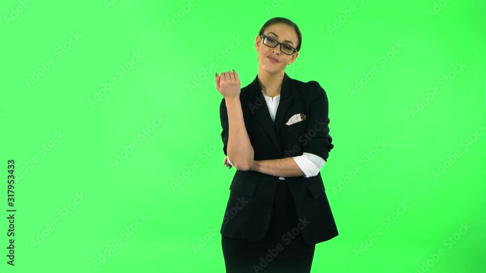 Woman indifferently waving hand and showing gesture come here. Green screen Woman indifferently waving hand and showing gesture come here. Green screen