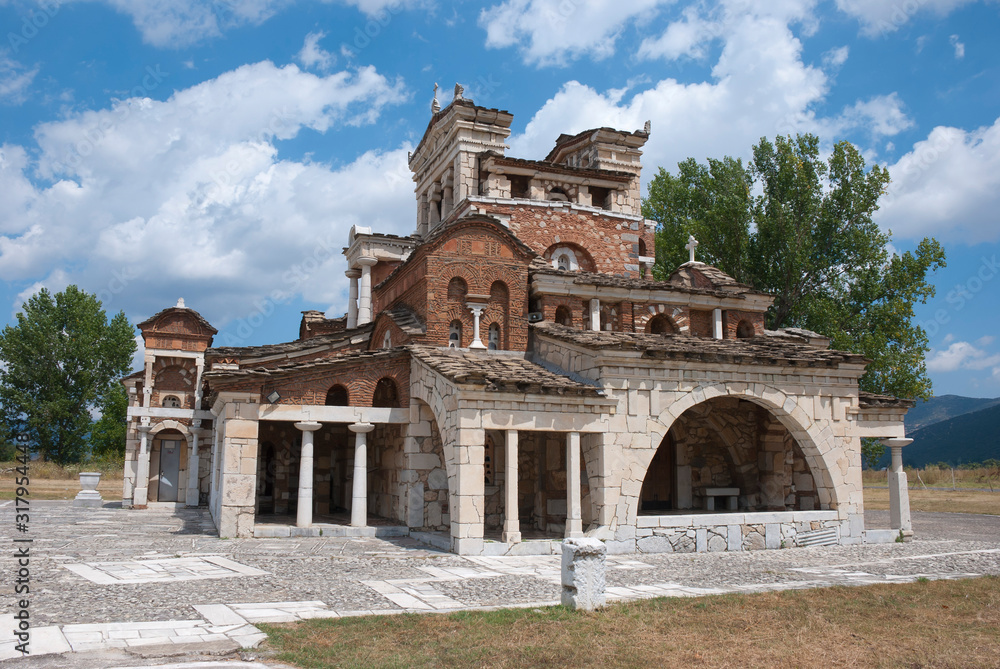 Ancient Mantineia, Tripoli, Greece 2019: The Christian temple of Saint Fotini has an original and unique architectural style.