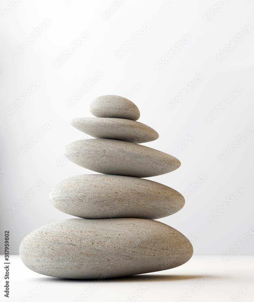 stack of white balanced zen spa stones isolated. white background. 3d illustraton stack of white balanced zen spa stones isolated. white background. 3d illustraton