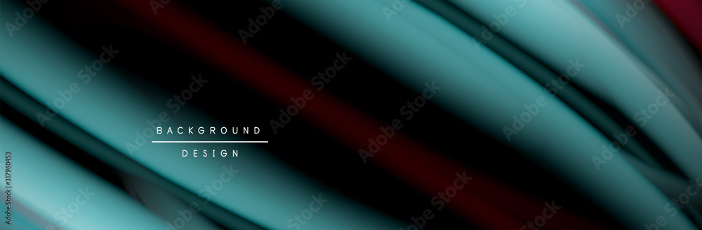 Fototapeta premium Сolorful flow poster. Wave liquid lines and shapes in black color background. Vector Illustration