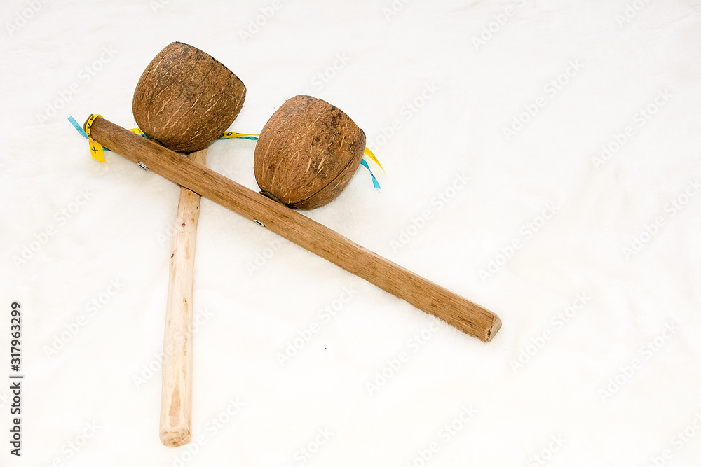 Agogo - traditional music instrument used in capoeira. Home made instrument.
