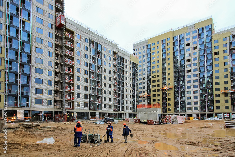 Penthouse Construction. building under restoration. scaffoling on ... - Penthouse Apartment Complex Building Construction And Safety