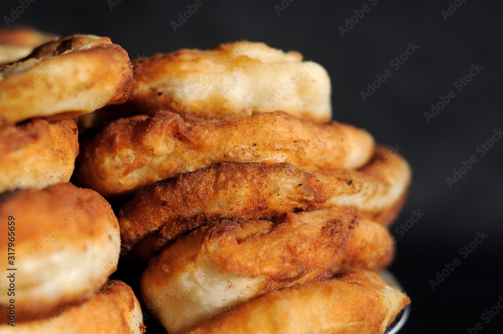 Freshly baked potato patties on a plate. Shallow depth of field