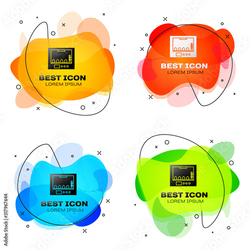 Black Incubator for eggs icon isolated on white background. Set abstract banner with liquid shapes. Vector Illustration