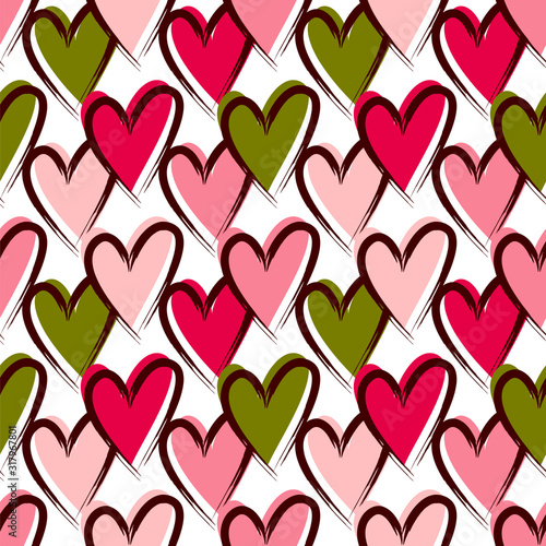 Bright hearts. Seamless vector pattern with hearts.