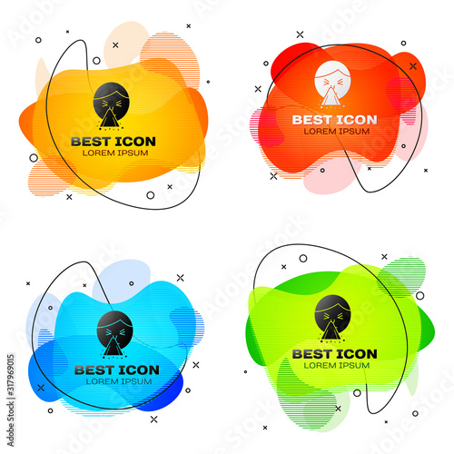 Black Man holding handkerchief or napkin to his runny nose icon isolated on white background. Coryza desease symptoms. Set abstract banner with liquid shapes. Vector Illustration
