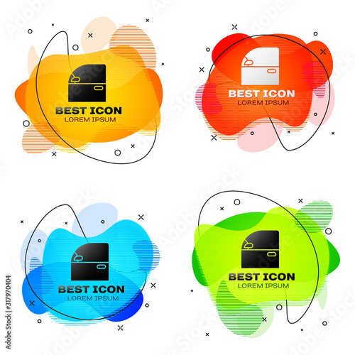 Black Car door icon isolated on white background. Set abstract banner with liquid shapes. Vector Illustration