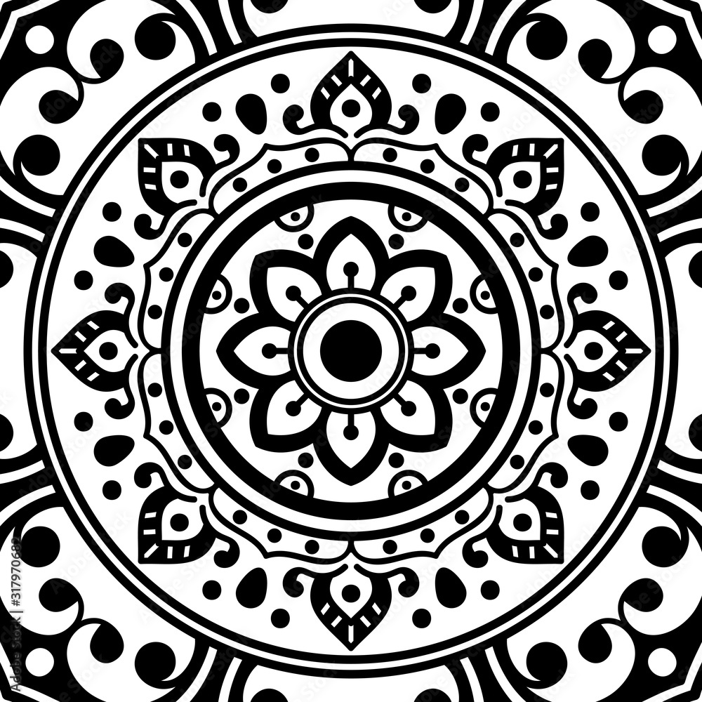 Mandala decorative ornament. Can be used for greeting card, phone case print, etc. Hand drawn background