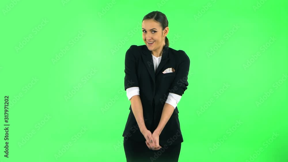 Woman throwing up hands expressing she is innocent, saying oops she doesn't know what's. Green screen Woman throwing up hands expressing she is innocent, saying oops she doesn't know what's. Green screen