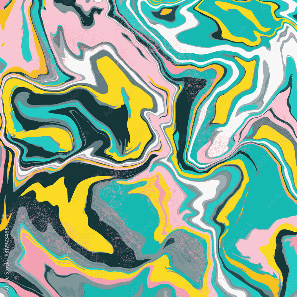 Pink, yellow and turquoise swirls of agate. Liquid swirls of marble texture.