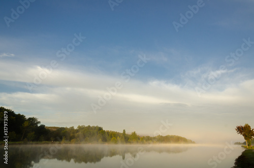 Misty morning on Uby lake  France