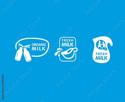 Milk symbol set. Dairy organic logo. Food and drink sign elements. photo