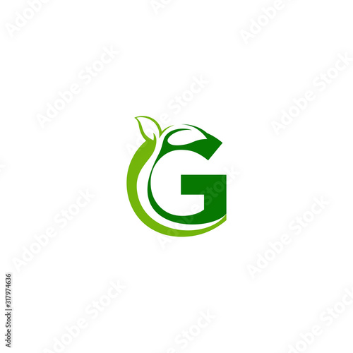Combination of green leaf and initial letters G logo design vectors