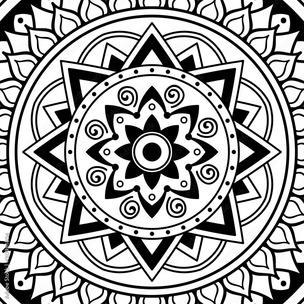 Mandala decorative ornament. Can be used for greeting card, phone case print, etc. Hand drawn background