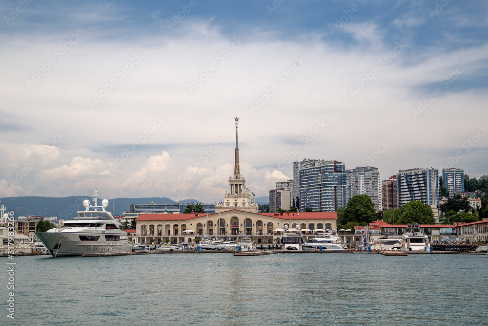 Fototapeta premium Sochi, Russia - June 5, 2019: Sea port city resort of Sochi Grand Marina