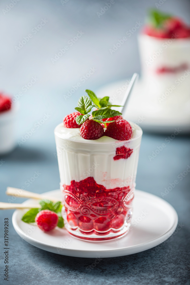 yogurt with raspberry and mint yogurt with raspberry and mint