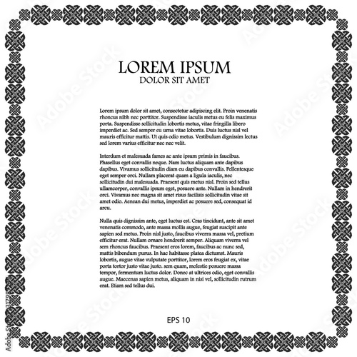 Square frame with a celtic elements. Vector illustration isolated on a white background.