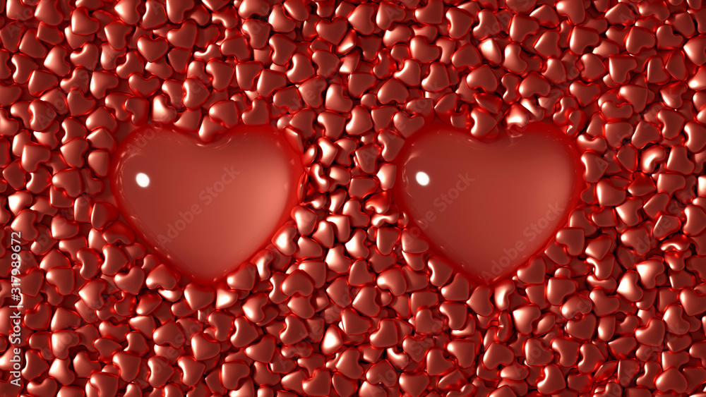 Two loving hearts, beautiful background card for Valentine's Day! 3d illustration, 3d rendering. Two loving hearts, beautiful background card for Valentine's Day! 3d illustration, 3d rendering.
