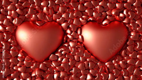 Beautiful golden background with hearts, Happy Valentine's Day! 3d illustration, 3d rendering.