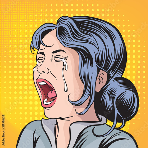The girl is crying a lot.Pop art retro vector illustration