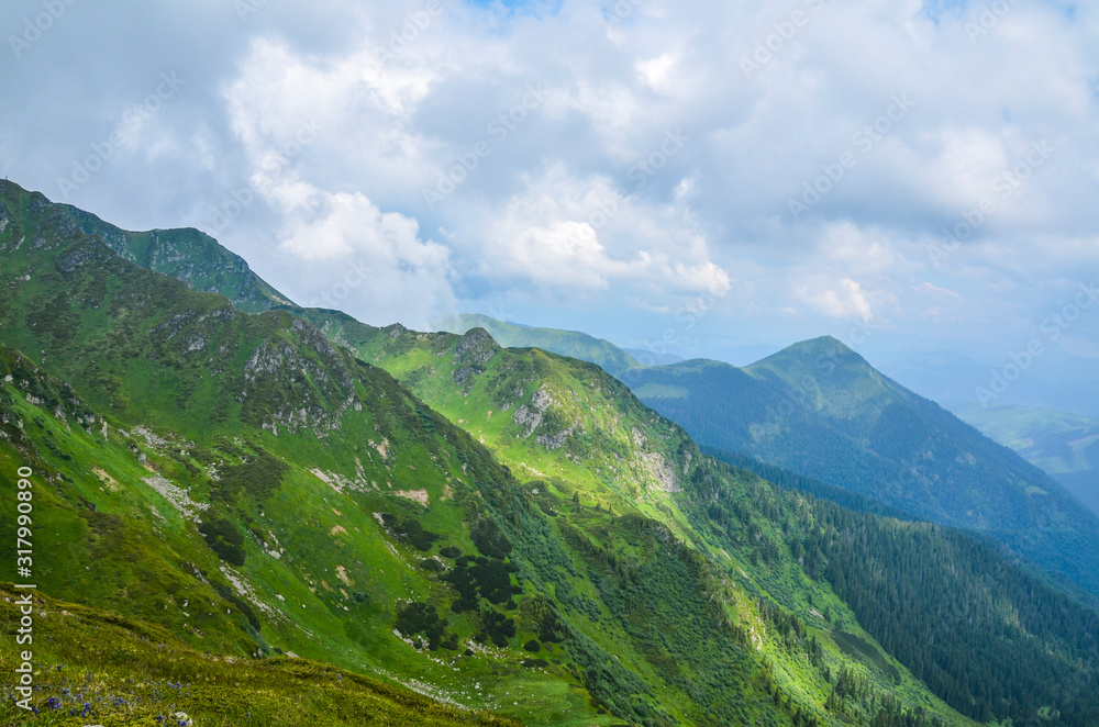 The rocky ridge in the Marmarosh Alps, the Romanian Carpathian border,Marmarosy region,Transcarpathia, Ukraine.